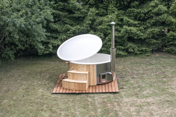 Mini-piscina Spa Hot tub DELUXE din fibra de sticla cu decoratiune exterioara de lemn